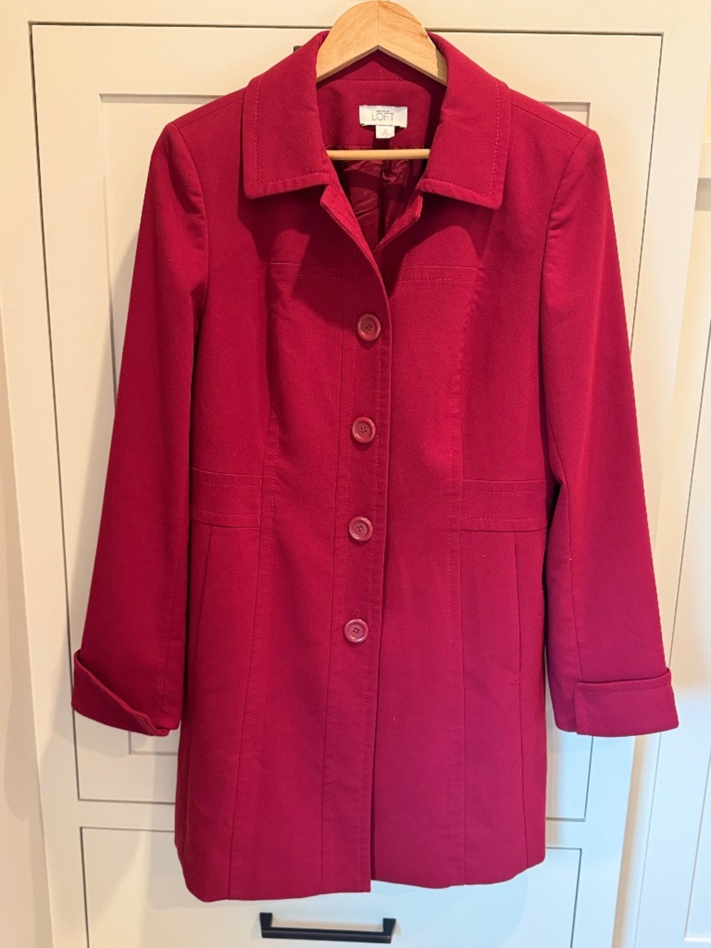 Loft wine burgundy pea coat with cinched waist detail